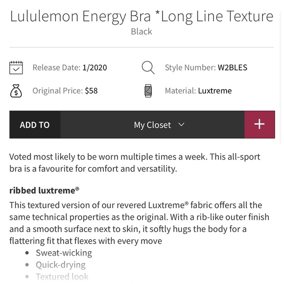 Lululemon Energy Bra Long Line Texture in Black Size 10 - Picture 8 of 10